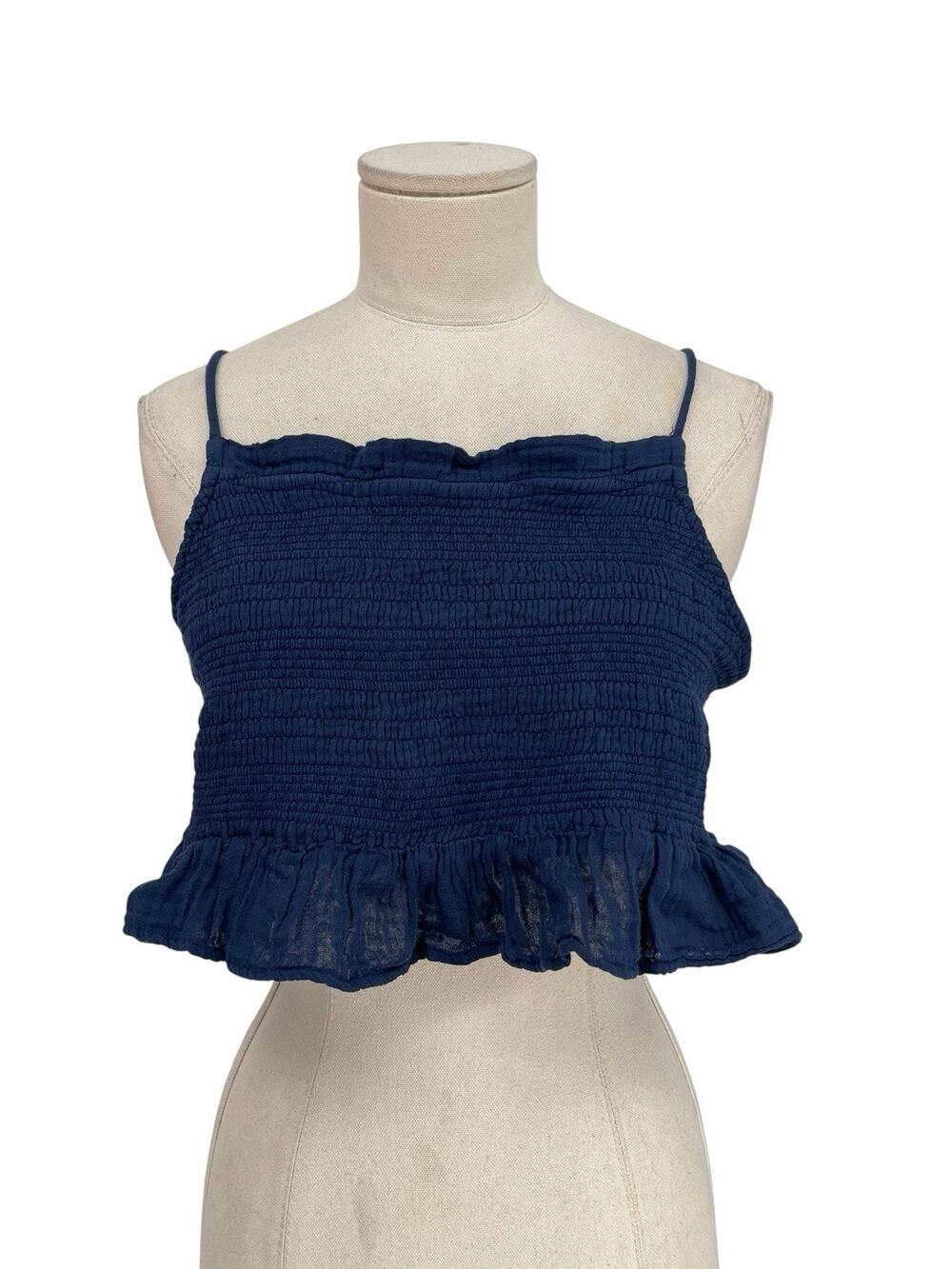NWT Celandine Gauze Cami Top Cropped Navy Blue Gauze Tie Back Size Medium